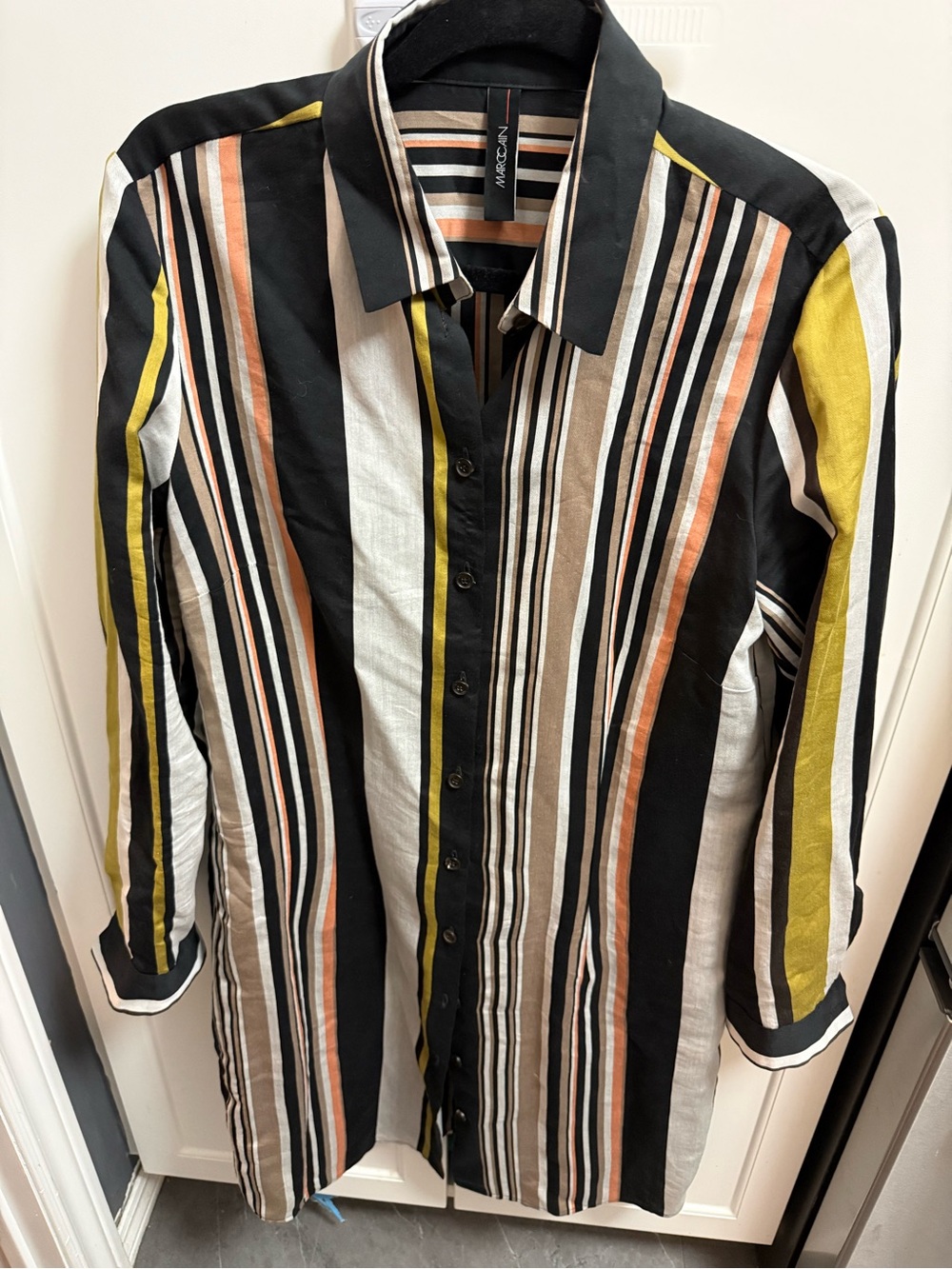 Marc Cain Black Multi-Stripe Longline Button-Down Shirt